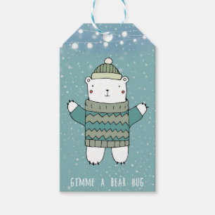 Merry Christmas blue bear hug gift tags