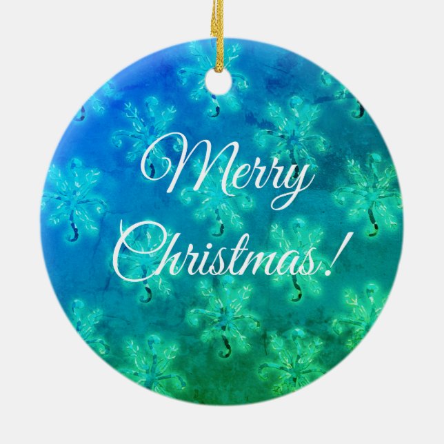Merry Christmas  Blue Ceramic Ornament (Back)