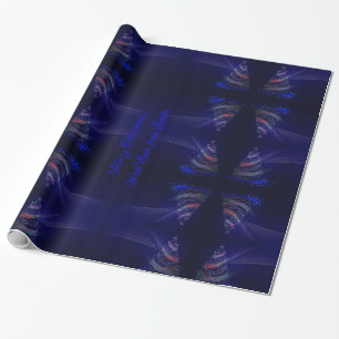 Merry Christmas Blue Christmas Tree Stars Pattern Wrapping Paper