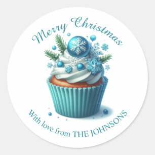 Merry Christmas Blue Cupcake With love Sticker