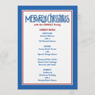 Merry Christmas blue Dinner Menu