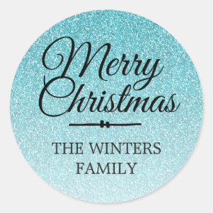 Merry Christmas Blue Glitter Ombre Envelope Seal