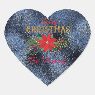 Merry Christmas Blue Marine Heart Sticker