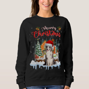 Merry Christmas Blue Merle Collie Dog Santa Hat Li Sweatshirt