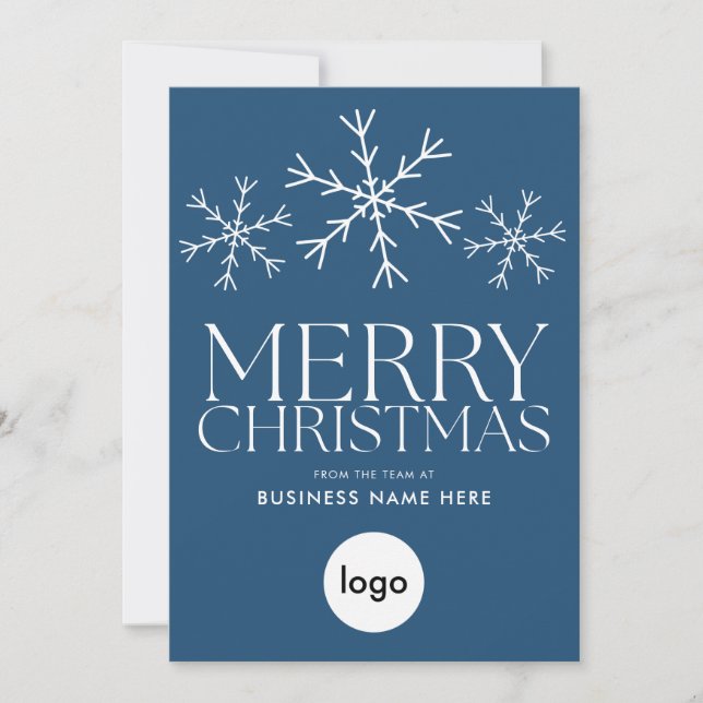 Merry Christmas Blue Modern Logo Business Holiday Card (Front)
