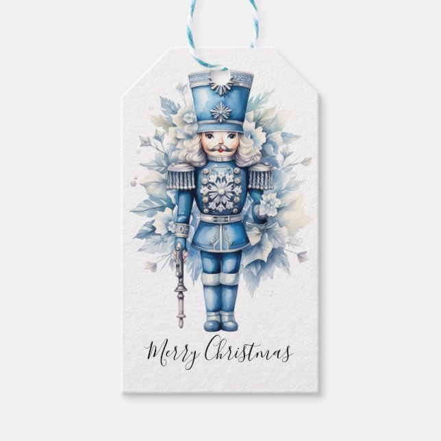 Merry Christmas Blue Nutcracker Gift Tags (Front)