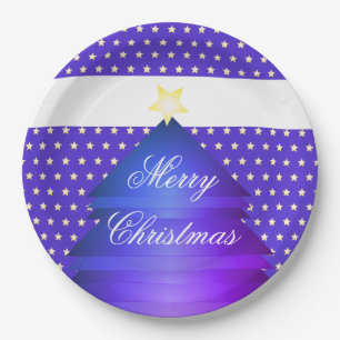 Merry Christmas Blue Paper Plates With Stars