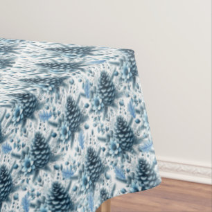 Merry Christmas Blue Pinecones Tablecloth