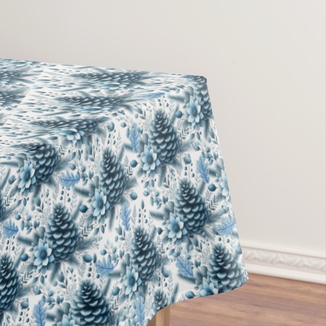 Merry Christmas Blue Pinecones Tablecloth (In Situ)