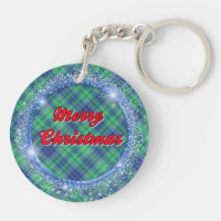 Merry Christmas Blue Plaid Faux Glitter Frame