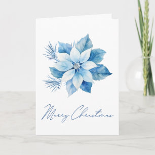 Merry Christmas Blue Poinsettia Card