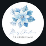 Merry Christmas Blue Poinsettia  Sticker<br><div class="desc">Merry Christmas Blue poinsettia design</div>
