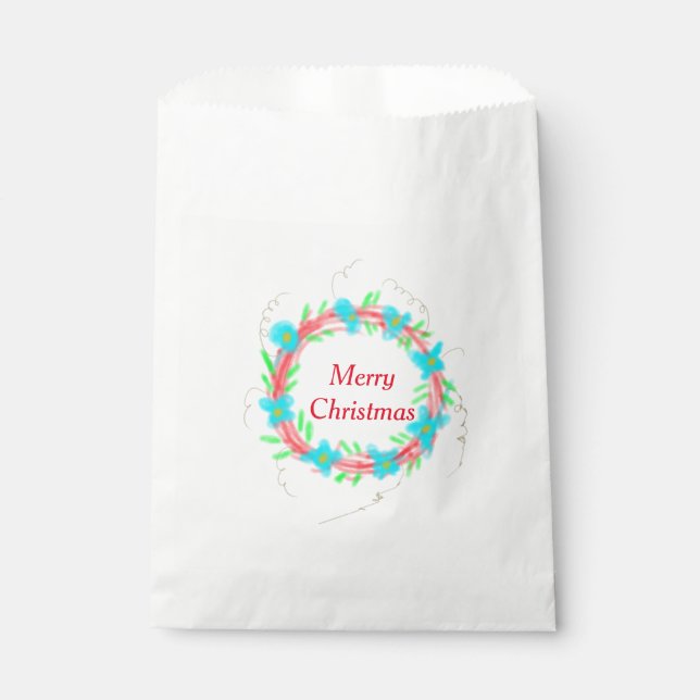 Merry Christmas blue red garland watercolor holida Favour Bag (Front)