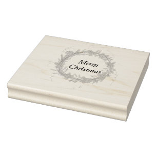 Merry Christmas blue red garland watercolor holida Rubber Stamp