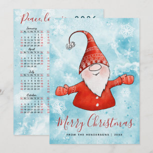 Merry Christmas Blue Red Gnome 2025 Calendar Holiday Card