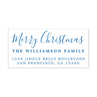 Merry Christmas Blue Return Address Self-inking Stamp