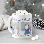 Merry Christmas Blue Script Custom Photo Collage Coffee Mug<br><div class="desc">Personalize this festive Christmas coffee or hot cocoa mug with three (3) photos and custom text. The default design features "Merry Christmas Wishes" in script with three photos of children and a custom message to Grandma. Includes snowflake sketches and navy blue text that can be customized to a different colour....</div>