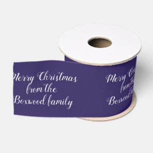 Merry Christmas Blue Seasonal Greeting Custom Text Grosgrain Ribbon