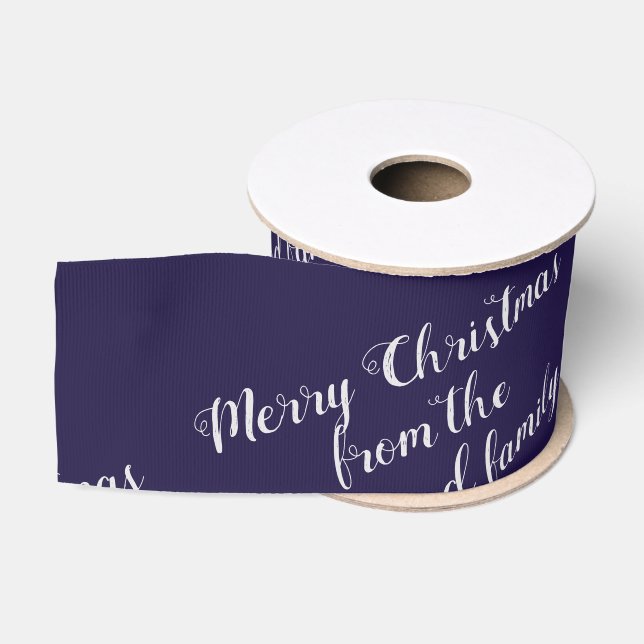 Merry Christmas Blue Seasonal Greeting Custom Text Grosgrain Ribbon (Spool)