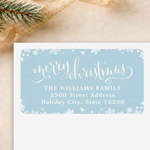 Merry Christmas Blue Snowflake Holiday Address Label