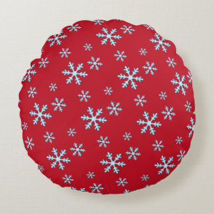 Merry Christmas Blue Snowflake Holiday Winter Round Pillow