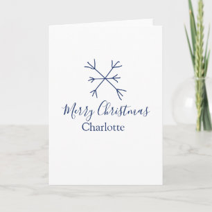 Merry Christmas blue snowflakes add name holidays Card