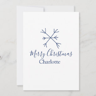 Merry Christmas blue snowflakes add name holidays  Holiday Card