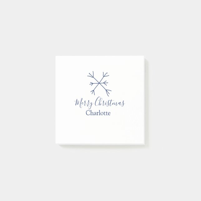 Merry Christmas blue snowflakes add name holidays  Post-it Notes (Front)