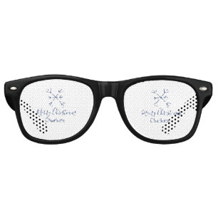 Merry Christmas blue snowflakes add name holidays  Retro Sunglasses