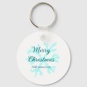Merry Christmas blue snowflakes glitter sparkle na Keychain