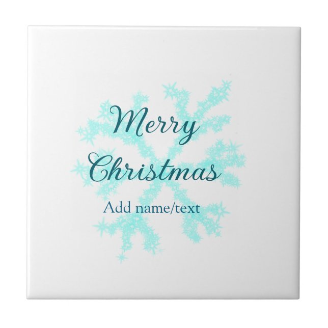 Merry Christmas blue snowflakes glitter sparkle na Tile (Front)