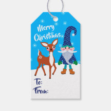 Merry Christmas Blue Snowflakes Gnome Cute Deer