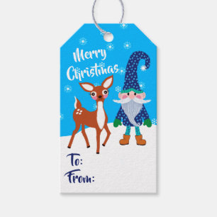 Merry Christmas Blue Snowflakes Gnome Cute Deer Gift Tags