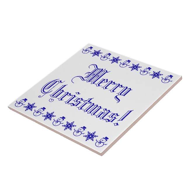Merry Christmas Blue Snowman Snowflake Pattern Tile (Side)
