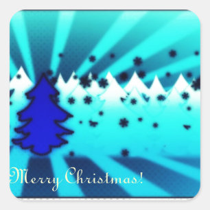 Merry Christmas - Blue Square Sticker