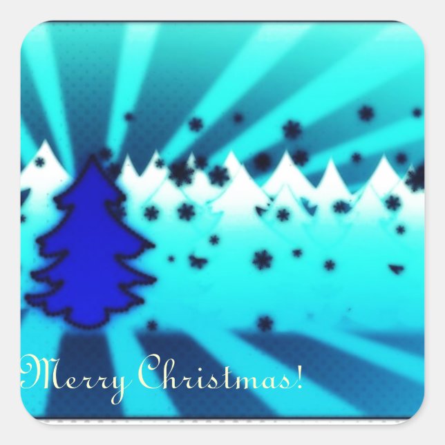 Merry Christmas - Blue Square Sticker (Front)