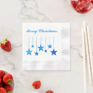 Merry Christmas Blue star Decoration with text Napkin