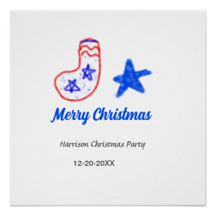 Merry Christmas blue star red stockings name date  Poster