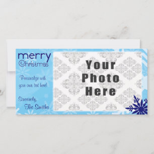 Merry Christmas Blue Themed Snowflake Holiday Card