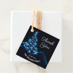 Merry Christmas Blue Tree Stars Holiday Thank You Favour Tags
