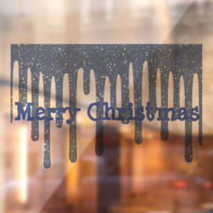 Merry Christmas Blue Wax Drips Window Cling