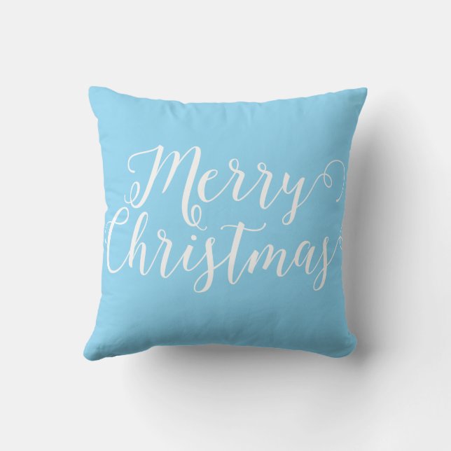 Merry Christmas Blue White Christmas Throw Pillow (Back)