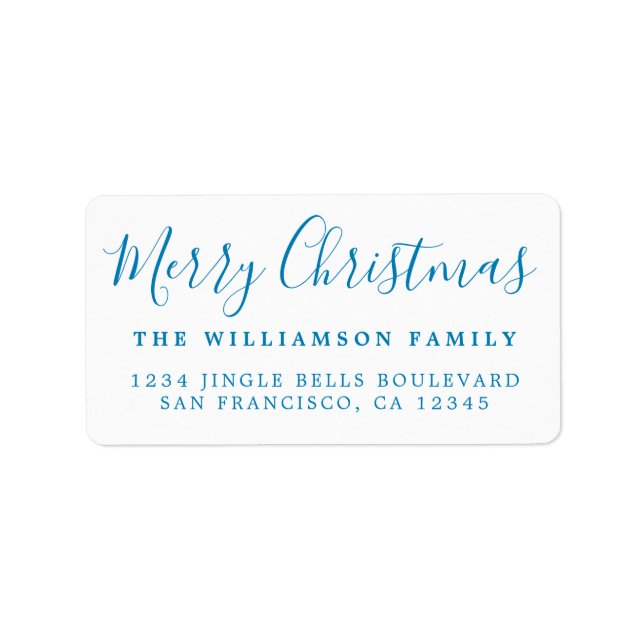 Merry Christmas Blue White Return Address Label (Front)