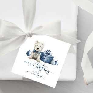 Merry Christmas Blue, White, Silver Festive Puppy Favour Tags