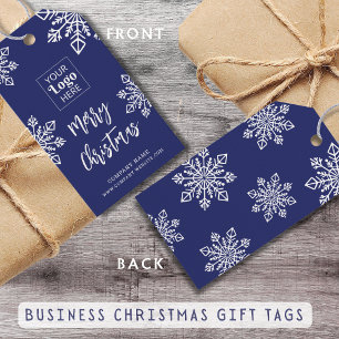 Merry Christmas Blue White Snowflake Company Logo  Gift Tags