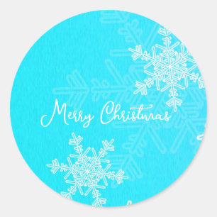 Merry Christmas Blue White Snowflake Minimalist  Classic Round Sticker