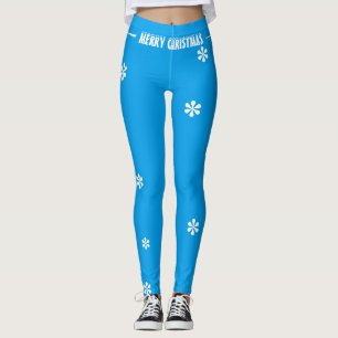 Merry Christmas Blue White Snowflakes Leggings