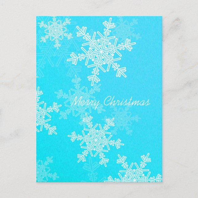 Merry Christmas Blue White Snowflakes Minimalist Holiday Postcard (Front)