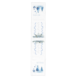 Merry Christmas Blue & White Watercolor Santa  Medium Table Runner