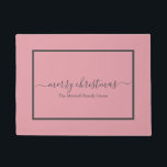 Merry Christmas blush pink family name Doormat<br><div class="desc">Elegant Merry Christmas Doormat with a dark grey script on a blush pink background. Personalize with your family name or text.</div>